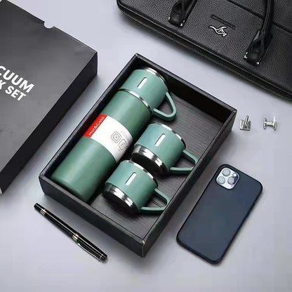 One Cup Three Lid Gift Box Suit 304 Stainless Steel Thermos Cup Portable For Men And Women