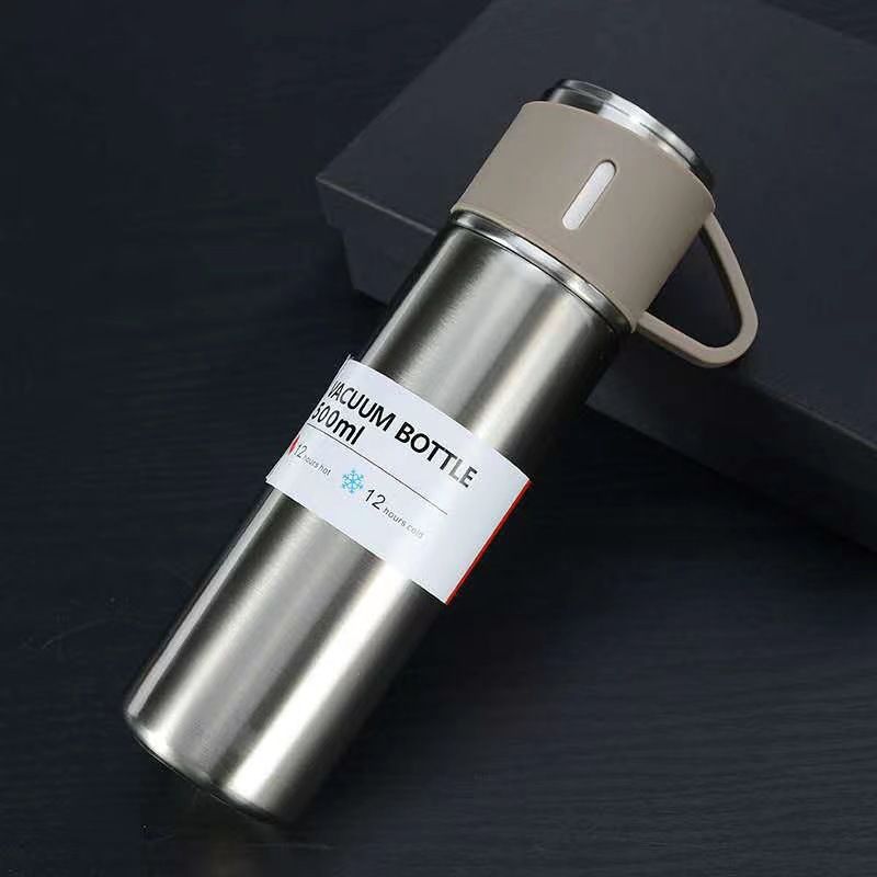 One Cup Three Lid Gift Box Suit 304 Stainless Steel Thermos Cup Portable For Men And Women