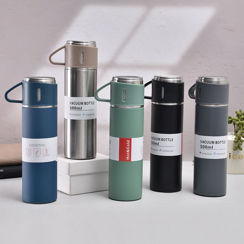 One Cup Three Lid Gift Box Suit 304 Stainless Steel Thermos Cup Portable For Men And Women